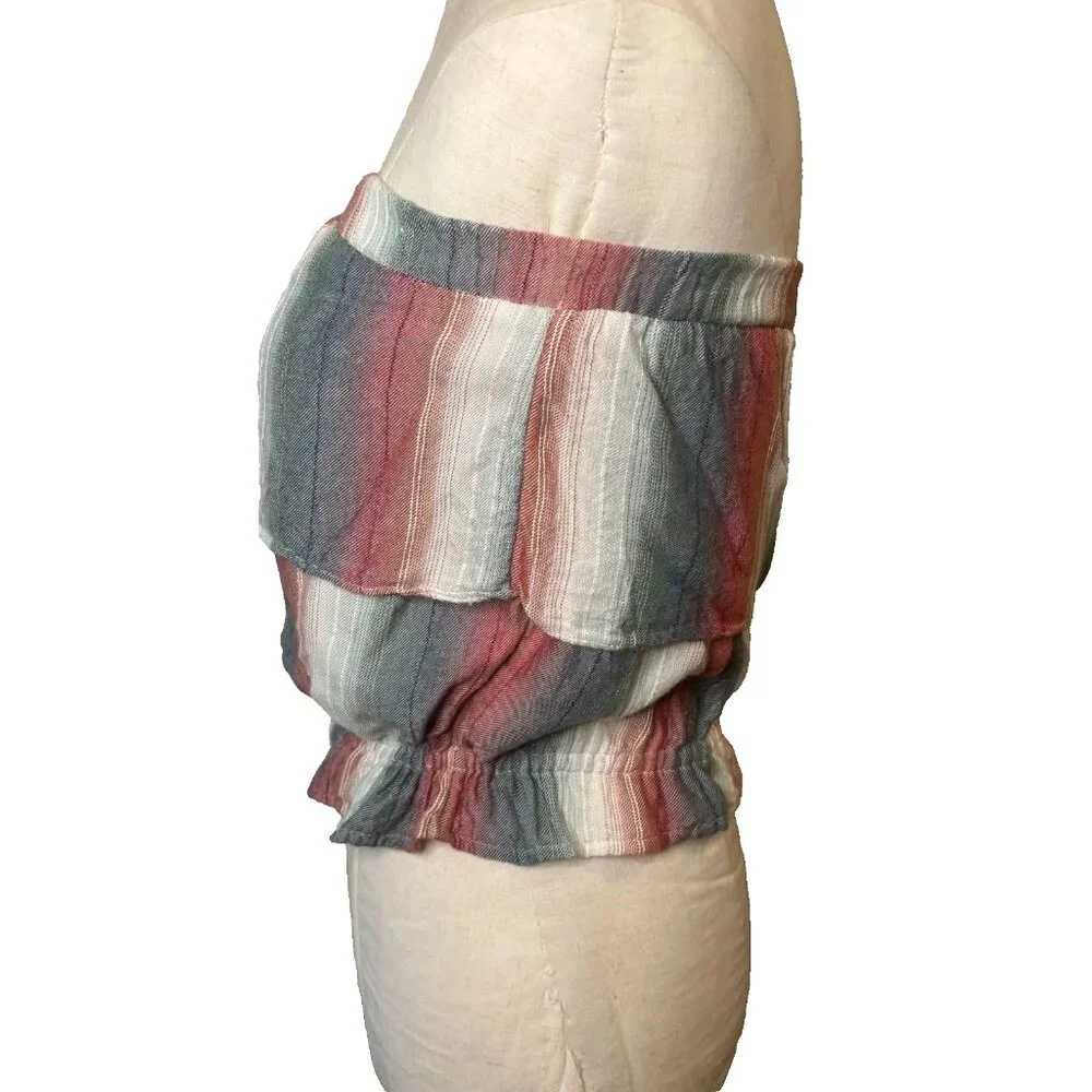 American Eagle Women's Multi Color Striped Ruffle Tube Crop Top Size XS #128 - Picture 2 of 6